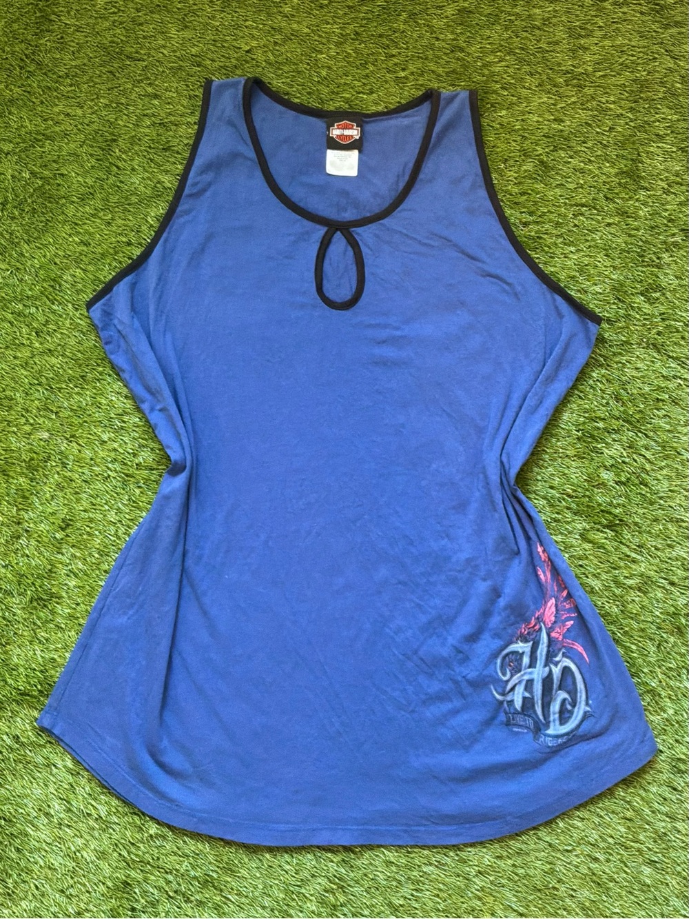 Harley-Davidson Blue Graphic Keyhole Tank Top 2X
